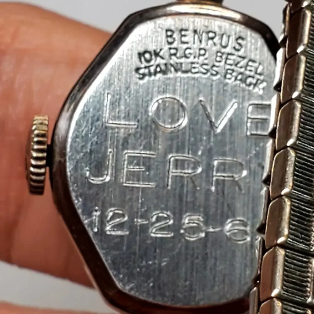 Vtg Benrus Watch 10K RGP Bezel Gold Filled Women’ Flex Band 3